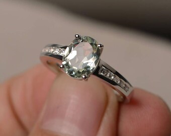 Wedding Ring Natural Green Amethyst Ring Oval Cut Green Gemstone Ring Sterling Silver Ring Anniversary Gifts