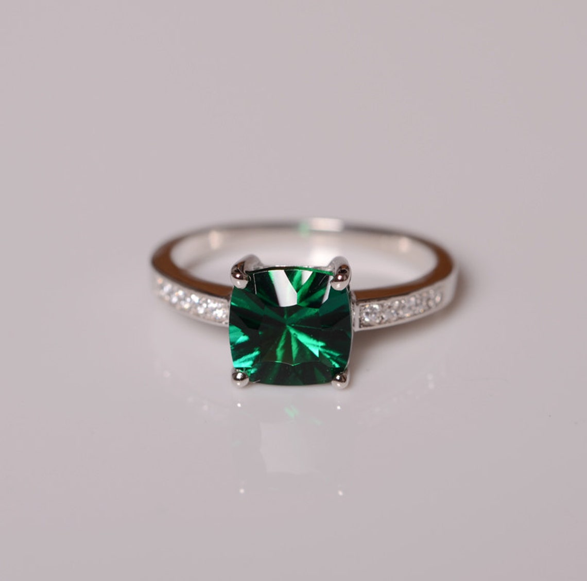 Emerald Ring Gemstone Engagement Ring Sterling Silver 925 Etsy