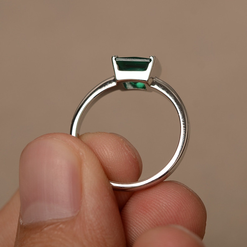 Lab Emerald Rings May Birthstone Ring Princess Cut Gemstone Etsy