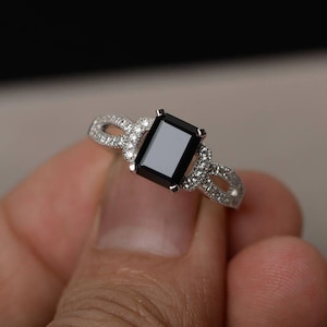 Black Rings Silver Emerald Cut Black Spinel Rings Gemstone Jewelry