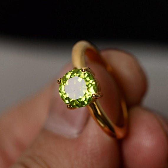 Natural Gemstone Peridot Ring Silver Yellow Gold Vermeil Sterling Silver August Birthstone Ring