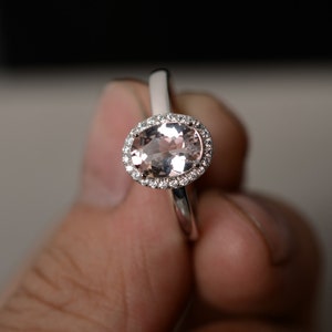 Natural Morganite Ring Oval Gemstone Engagement Ring Promise Ring For Her Sterling Silver Ring