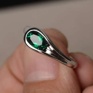 Proposal Ring Emerald Ring May Birthstone Ring Oval Cut Green Gemstone Sterling Silver Ring Solitaire Ring