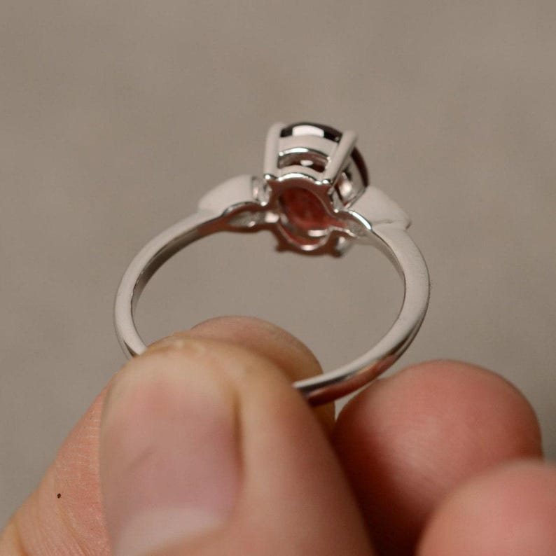Red Garnet Ring Sterling Silver Oval Gemstone Ring Engagement Rings image 4