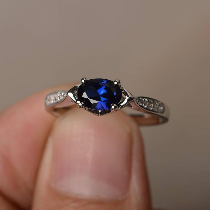 Blue Sapphire Ring Proposal Ring September Birthstone Ring Blue Gemstone Oval Cut Gems Sterling Silver Ring image 2