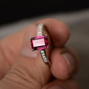 Lab Ruby Ring Silver Red Gemstone Ring July Birthstone Ring