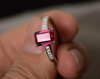 Bague rubis de laboratoire Bague pierre précieuse rouge argentée Bague pierre de naissance de juillet