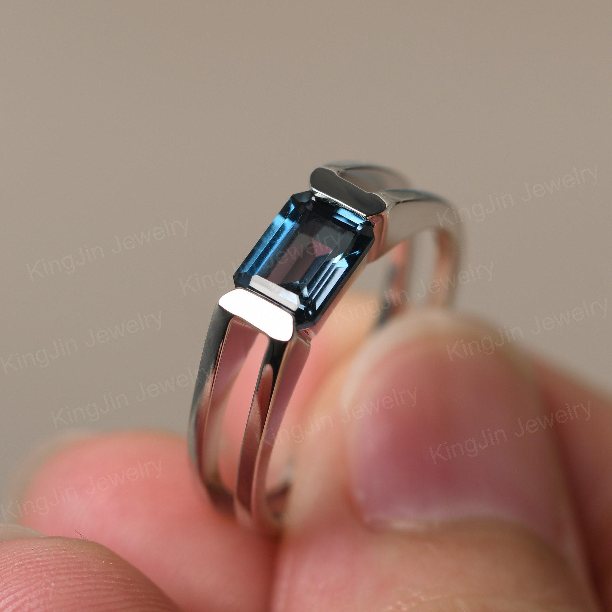 East West London Blue Topaz Ring Sterling Silver Emerald Cut ...