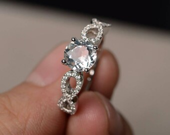 Natural White Topaz Rings Wedding Rings Sterling Silver Rings Round Cut Rings