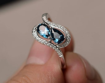 Real London Blue Topaz Rings Wedding Rings Solid Silver Rings Pear Cut Blue Gemstone