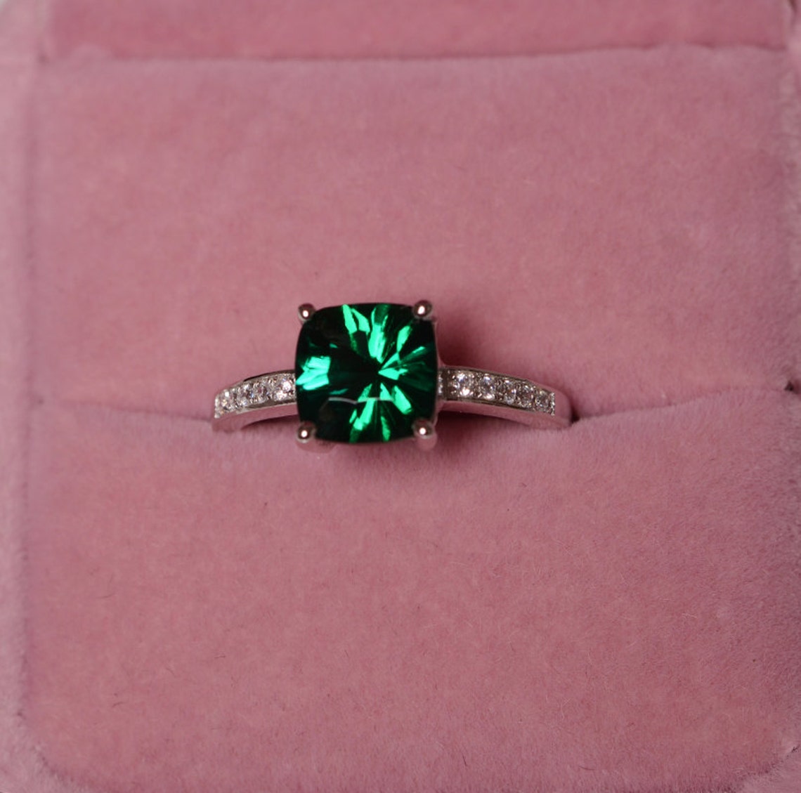 Emerald Ring Gemstone Engagement Ring Sterling Silver 925 Etsy