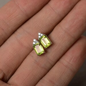 Natural Peridot Earrings Sterling Silver August Birthstone Gemstone Stud image 2