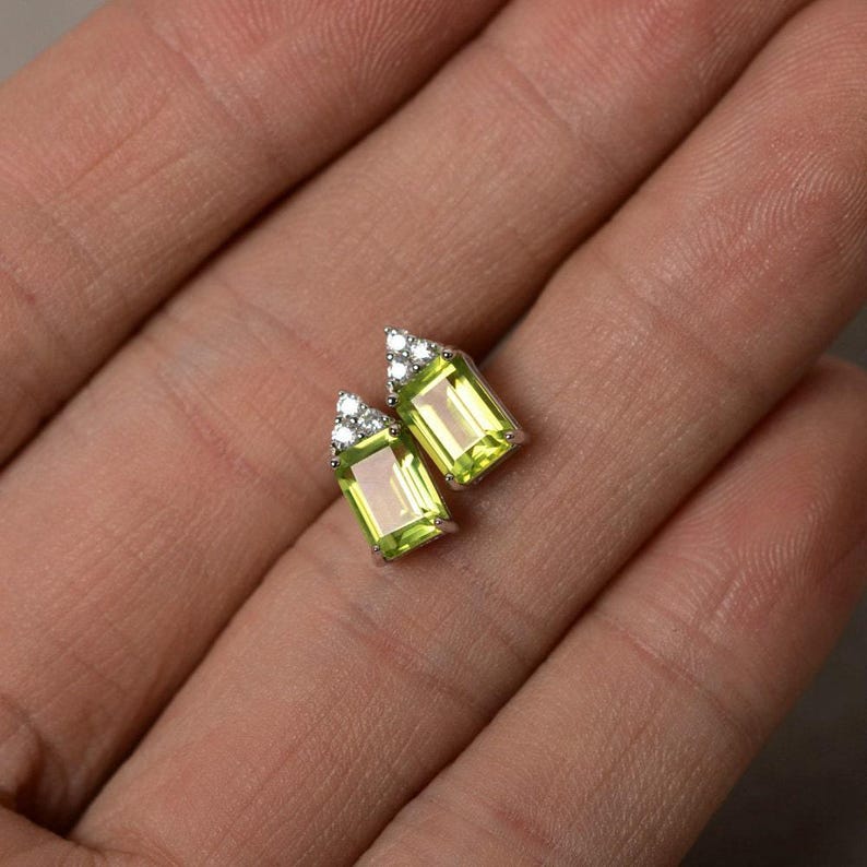 Natural Peridot Earrings Sterling Silver August Birthstone Gemstone Stud image 2