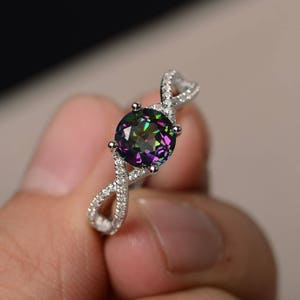 Genuine Mystic Topaz Rings Rainbow Topaz Rings Rainbow Gemstone Round Cut Rings Sterling Silver Rings