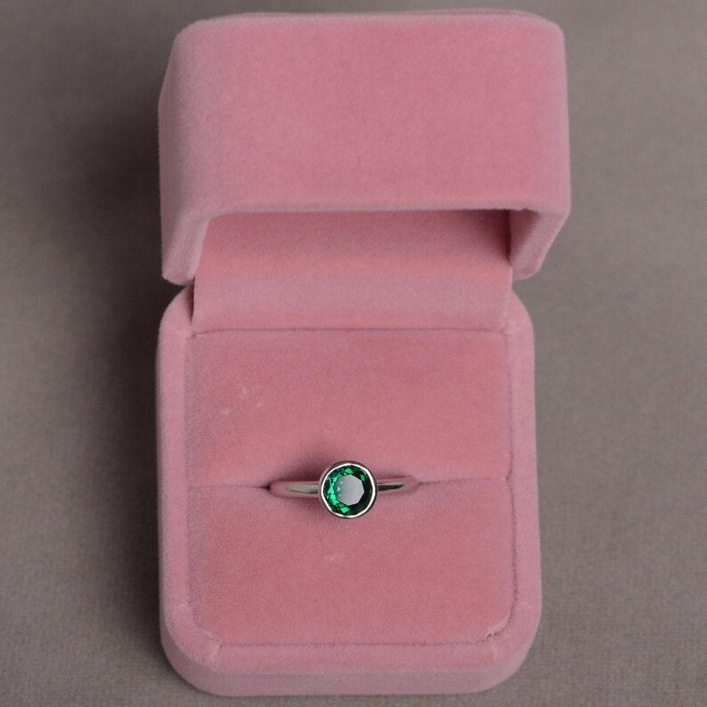 Lab Emerald Ring Gemstone Ring Sterling Silver Ring Bezel Ring Engagement Ring Birthstone Ring image 4
