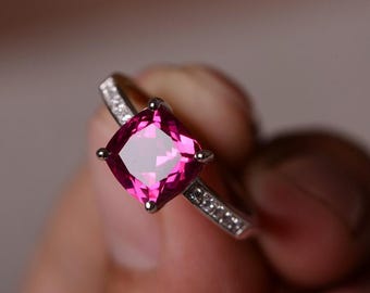 Gemstone Ruby Ring For Women Sterling Silver Ring