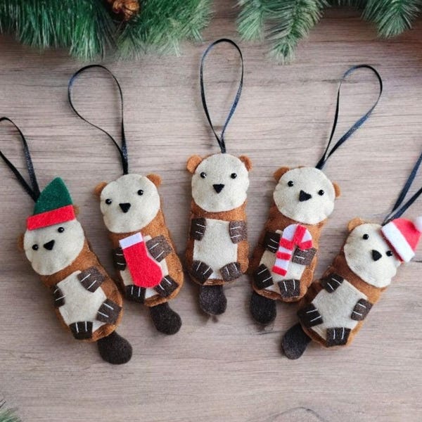 Felt Otter Tree Decoration Otter Christmas Decoration Hanging Otter Decoration Otter Gifts, Otter Stocking Filler Otter Lover Gifts