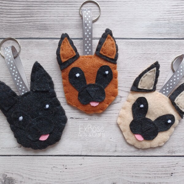 German Shepherd Keyring, Animal Keyring, Felt Dog Keyring, Custom German Shepherd, Novelty Dog Gift, Personalised GSD,  Felt Dog Bag Charm