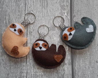 Felt Sloth Keyring, Felt Animal Keyring, Sloth Gifts for sloth lover, Cute Animal Keyring, novelty sloth gift, sloth stocking filler, sloths