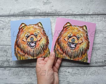 Pomeranian Dog Birthday Card, Colourful Dog Greetings Card