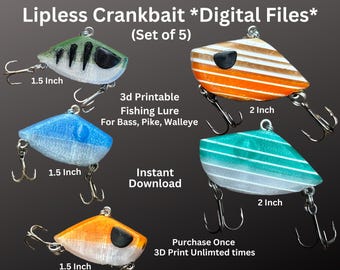 3D Print Fishing Lures (Set of 5) Lipless Crankbait STL Files For 3D Printing Easy To 3D Print Fish For Bass Pike Walleye Fish Catch Proven