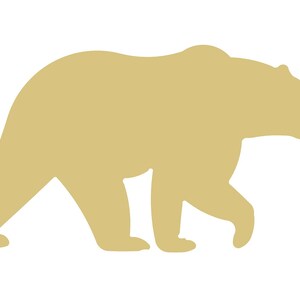 Könnte beinhalten: Eine hellbraune Bärensilhouette, die nach rechts geht. Der Bär ist in einem einfachen, flachen Design dargestellt, mit glatten Konturen und ohne interne Details. Der Hintergrund ist schlicht weiß.