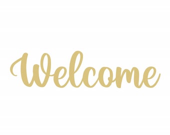 Laser Cut Word Welcome Unfinished MDF Wood Cutout Style 11 Door Hanger
