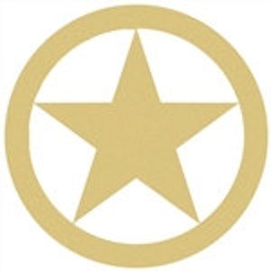 May include: A gold-colored, five-pointed star inside a circular frame. The star and frame have a simple, clean design, suitable for various craft projects or decorative purposes. The star is centered within the circle, creating a balanced and symmetrical appearance.