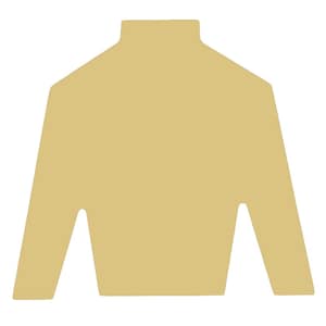 May include: A tan-colored jockey silks cutout, featuring a mock neck and long sleeves. The design is a simple, solid color, perfect for crafting or decorative purposes. The shape resembles a racing jersey.