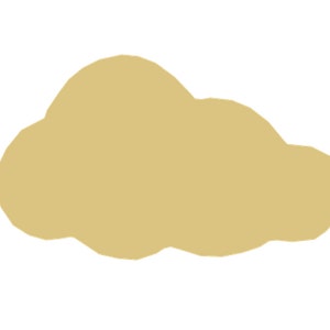 Op de afbeelding: Eenvoudige illustratie van een wolkvorm in lichtbeige tegen een witte achtergrond. De wolk heeft een afgeronde, onregelmatige vorm, die doet denken aan een cartoon- of minimalistische stijl.