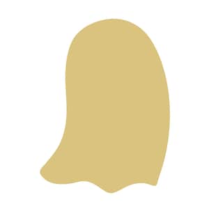 May include: A solid, light tan, flat, two-dimensional shape resembling a ghost. The object features a rounded top that curves downward into a wider base with two distinct, soft, wavy protrusions at the bottom edge, creating a simple silhouette.