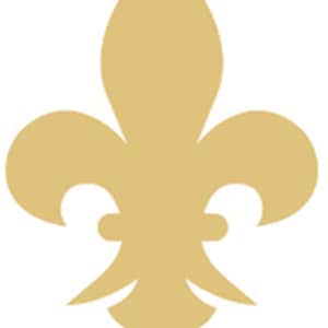 Puede incluir: Un símbolo de flor de lis de color dorado, un diseño estilizado con tres pétalos y una base. El símbolo es un emblema heráldico, a menudo asociado con la realeza y utilizado en varios diseños y logotipos.