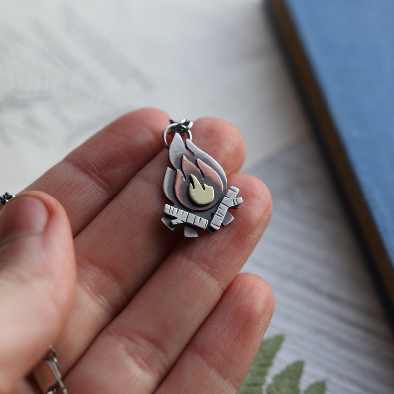 Campfire Necklace Camping Jewelry Gift Mixed Metal Fire Etsy UK