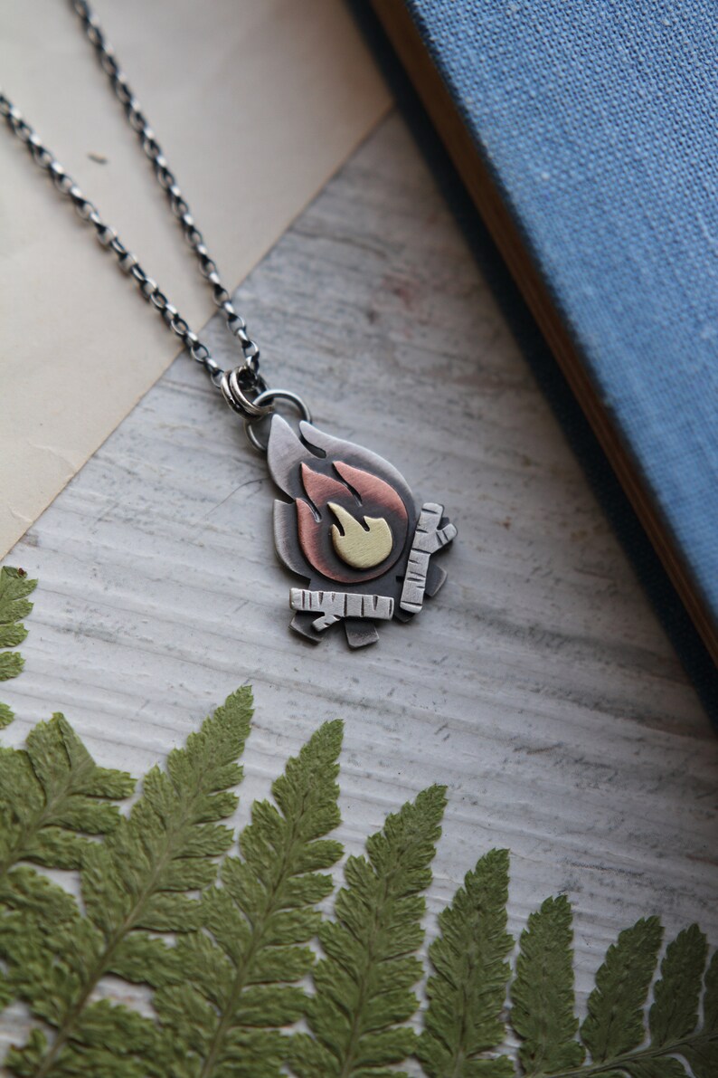 Campfire Necklace Camping Jewelry Gift Mixed Metal Fire Etsy UK