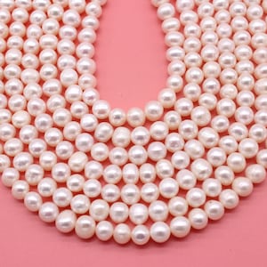7-8mm Natural White Pearls, Nearly Round Freshwater Pearls, White Irregularly Pearls, Diy Jewelry Making, Full Strand--15-15.5inches-FP135