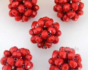 Beaded Christmas Ornament DIY ,22mm Handmade Charming Red Crystal Ball, Faceted Crystal Ball, DIY Jewelry Making--5Pcs