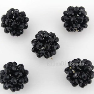 22mm High Quanlity Handmade Black Crystal Ball Beads, DIY Jewelry Making beads, Crystal  Ball Beaded Cluster Pendant Necklaces--5Pcs---BR062