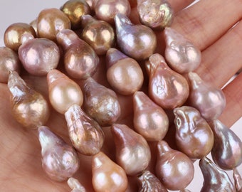 Natural Metallic Luster Drop Edison Pearl Beads,High Luster Freshwater Flameball Pearls,Freedom Pearls For Necklace-25PCS-16 inches-YHZ006-3