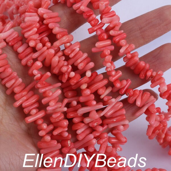 Perles de corail en bâton rose 2-3 × 9-18 mm, perles de corail en bambou, perles de corail de branche, perles de pierres précieuses pour la fabrication de bijoux, perles en gros-15-16 pouces - BC068