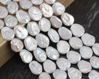 15-20mm White Coin Pearl Beads, Irregular Freshwater Pearls, Button Pearl Bead For Jewelry Making Necklace, Wedding Gift, DIY Jewelry Making