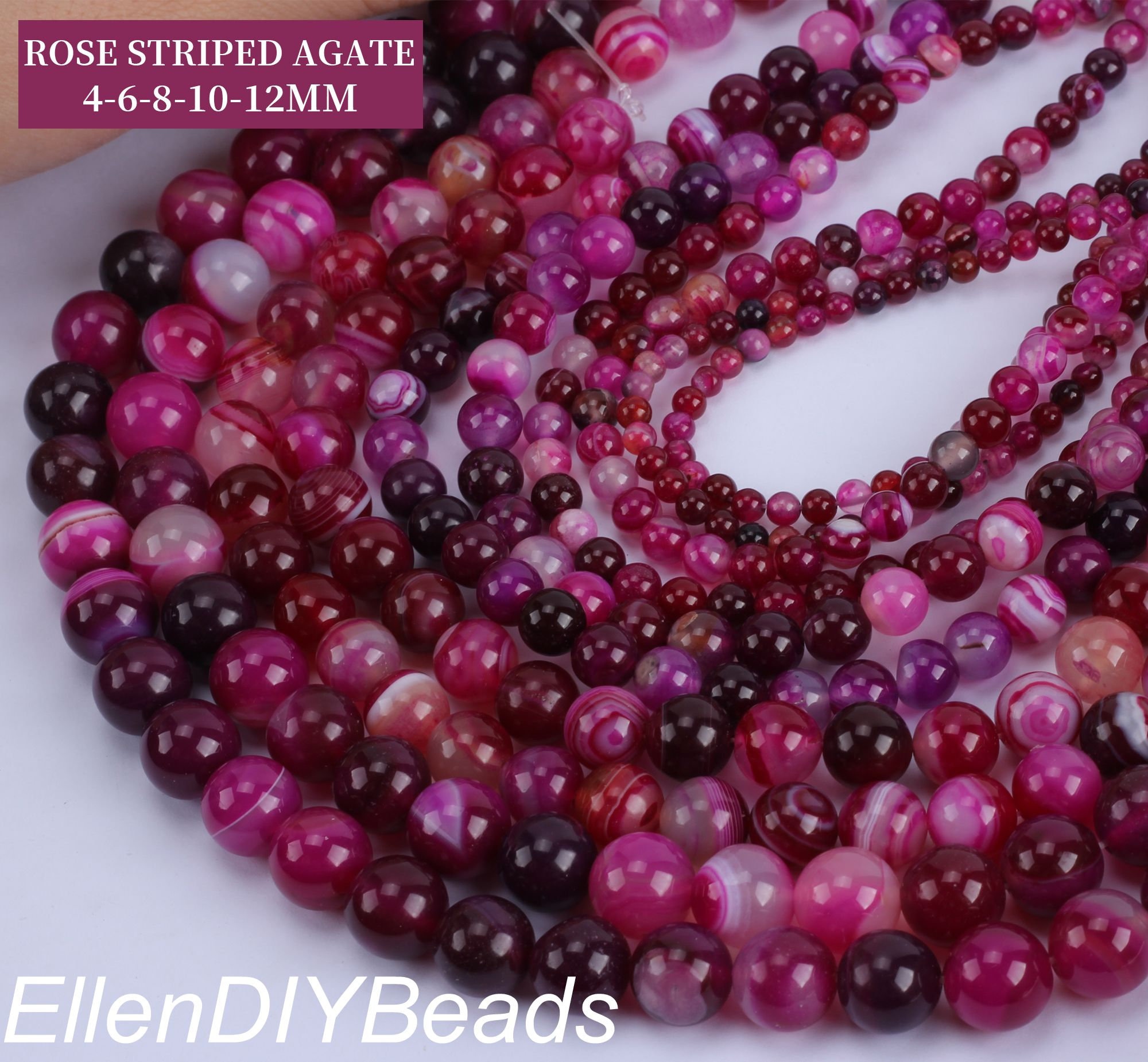 ハンドメイドつ 4/6/8/10/12mm ローズストライプアゲートビーズ、グラデーション