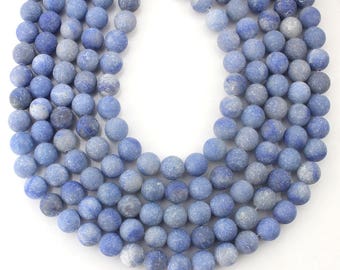 Cuentas de aventurina azul esmerilada de 6 mm, 8 mm y 10 mm, cuentas redondas de aventurina mate, cuentas sueltas de piedras preciosas con energía curativa, 15-16 pulgadas, EB287