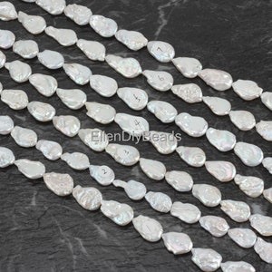 White Drop Coin Pearls, Natural Freshwater Coin Pearls, Loose Pearl Strand, Wholesale Pearl, For DIY Jewelry Making, Beading Supplies--NK004