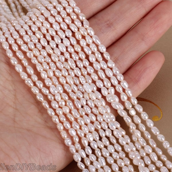 2.8-3.3mm  Genuine Natural Freshwater Pearl Beads,Loose White Rice Pearl Beads,Wedding Pearl, Pearl Jewelry,Full Strand-14 inches-XDZ003