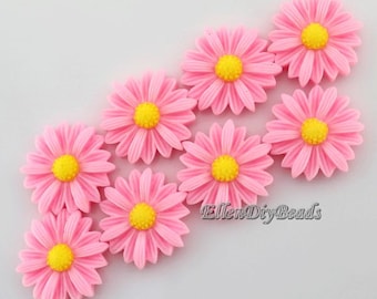 20pcs --  22mm  Deep Pink Resin Sunflowers Beads,Sunflower Charms,Resin Cabochons, Flatback Cabochon,DIY Jewelry Charms-CY007