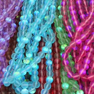 6mm 8mm 10mm 12mm Matte Rainbow Synthetic Moonstone Round Beads, Mystic Smooth Glass Beads, Mermaid Stone Beads, DIY Jewelry Making---15.5&#39;&#39;