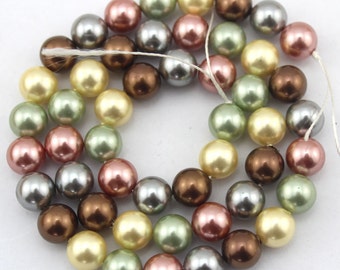 Perles rondes de perles de coquille de 8mm, perles de perles en vrac, perle pour collier, brin de perle, cadeau de perle, fabrication de bijoux perles-48pcs-15,5 pouces-SH32