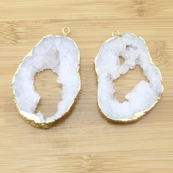 1-10 PCS- Agate Slice Druzy Geode Pendant ,Drusy Pendant With Electroplated  Golden Edge, Necklace Charms ,Wholesale Supplies -TR210