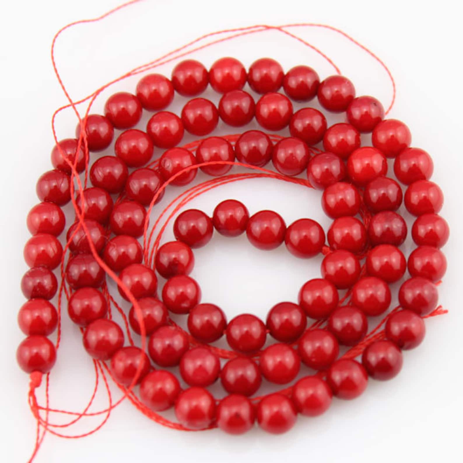 56mm Round Red coral beads Natural coral beads Genuine Etsy