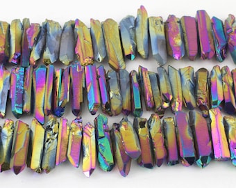 Regenbogen Kristallpunkt Strang, Aura Quarz Punkt Perlen, lose abgestufte Quarz Perlen, oben gebohrte Stick Kristallperlen, Schmuckperlen --- NS230